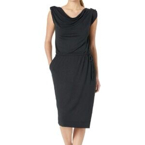 ROYAL ROBBINS black travel dress cowl neckline pockets drawstring